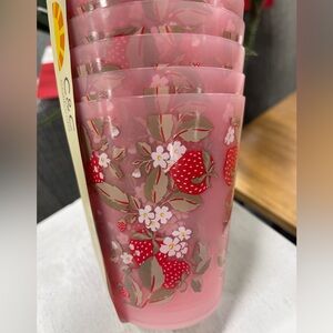 C&C California Pink Strawberries 🍓 and Flowers drinking GLasses set of 12 NWT